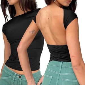 Open back boat neck black top NWOT